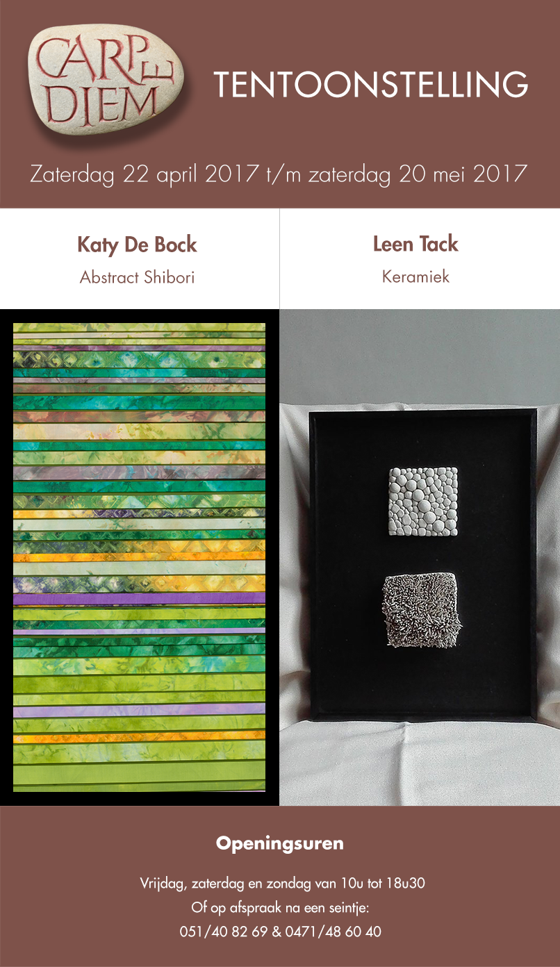 Uitnodiging Abstract Shibori van Katy De Bock en Keramiek van Leen Tack